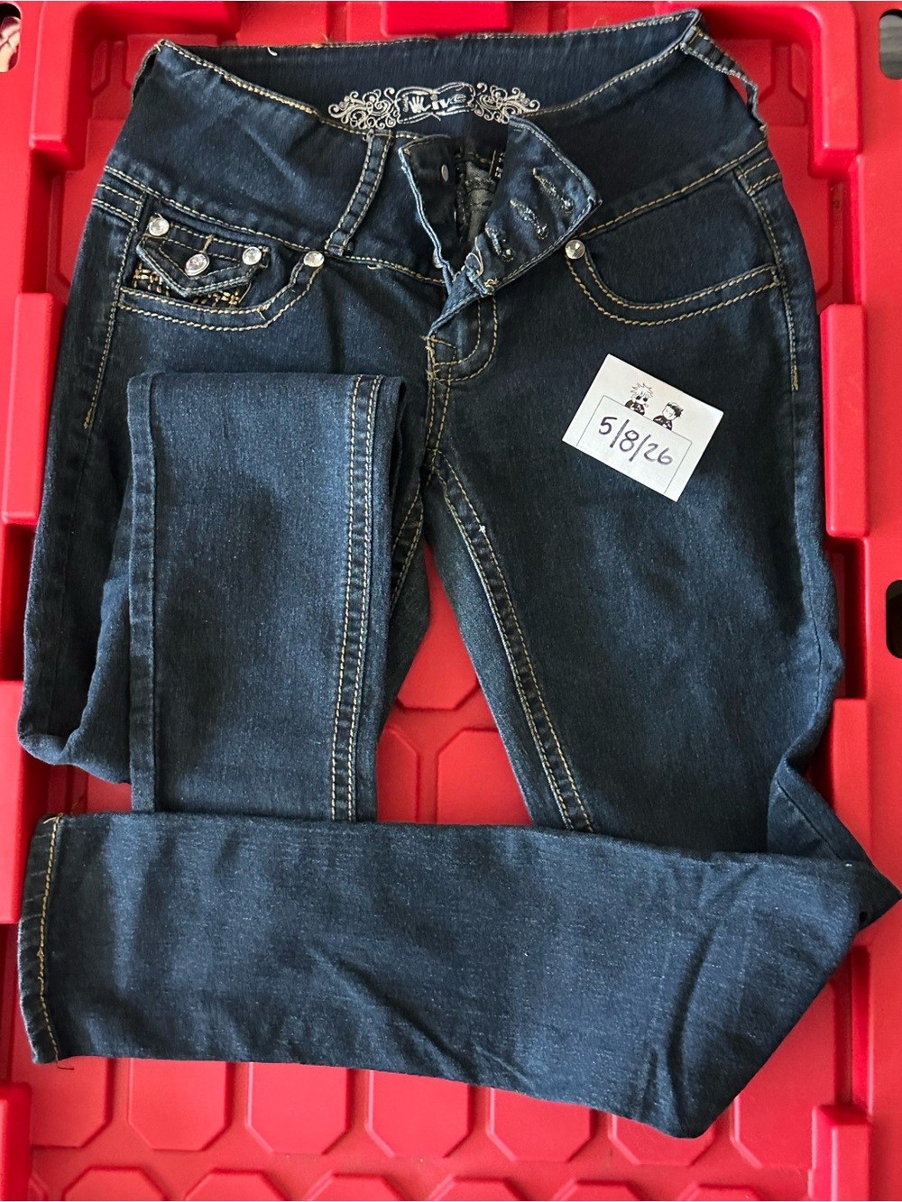 Five Dark Blue Girls' Skinny Jeans with Embellished Pockets